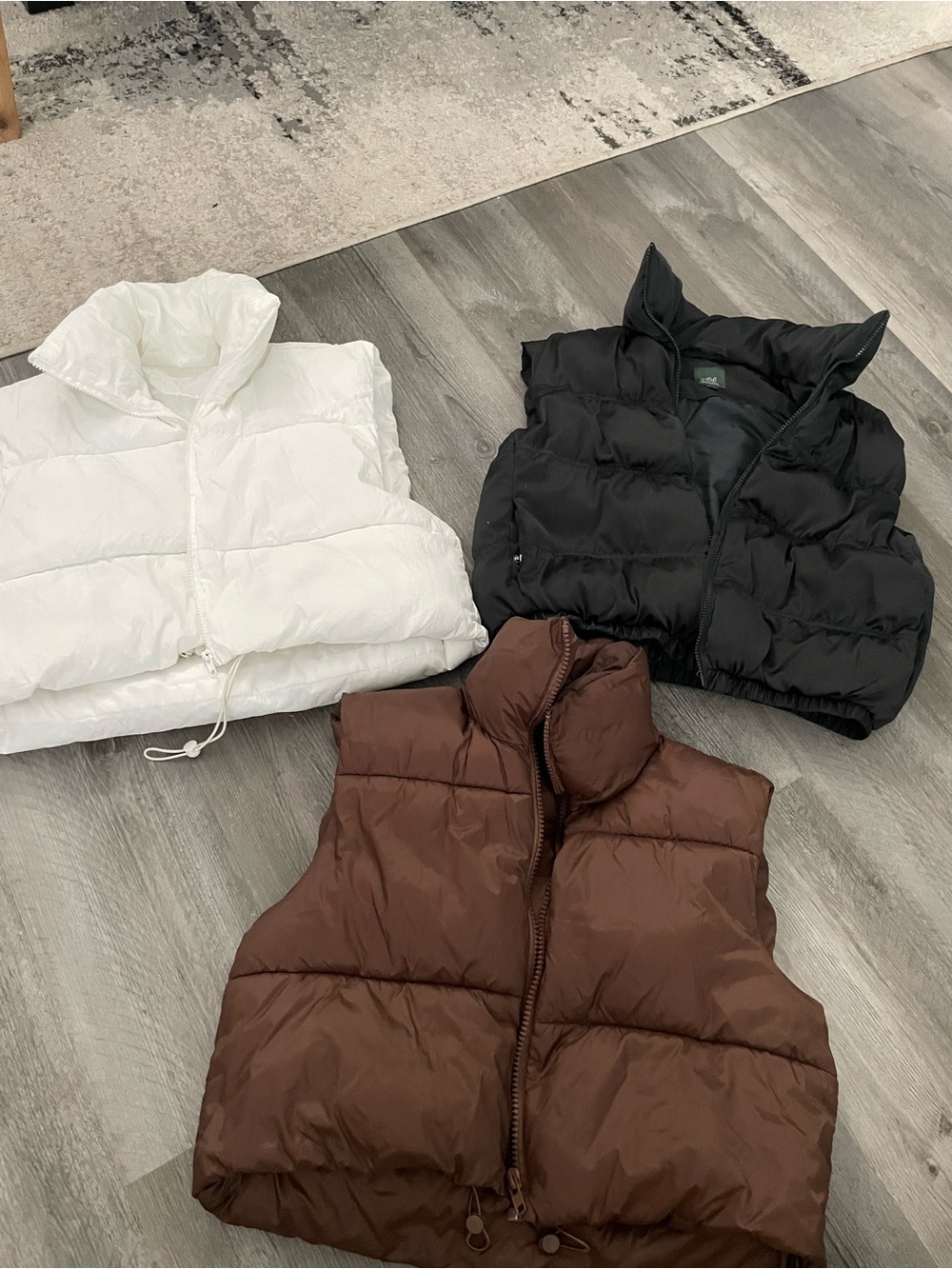 wild fable Quilted Puffer Vest Set in White, Black & Brown